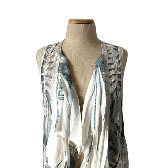 Origami By Vivian Womens Sz XL/L Sheer Lace Vest Draped Hem & Embroidered Detail - Picture 2 of 13